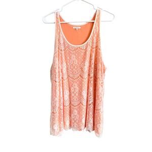 Maurices Peach Cream Lace Underlay Tank Top XL Vintage Inspired Boho Romantic